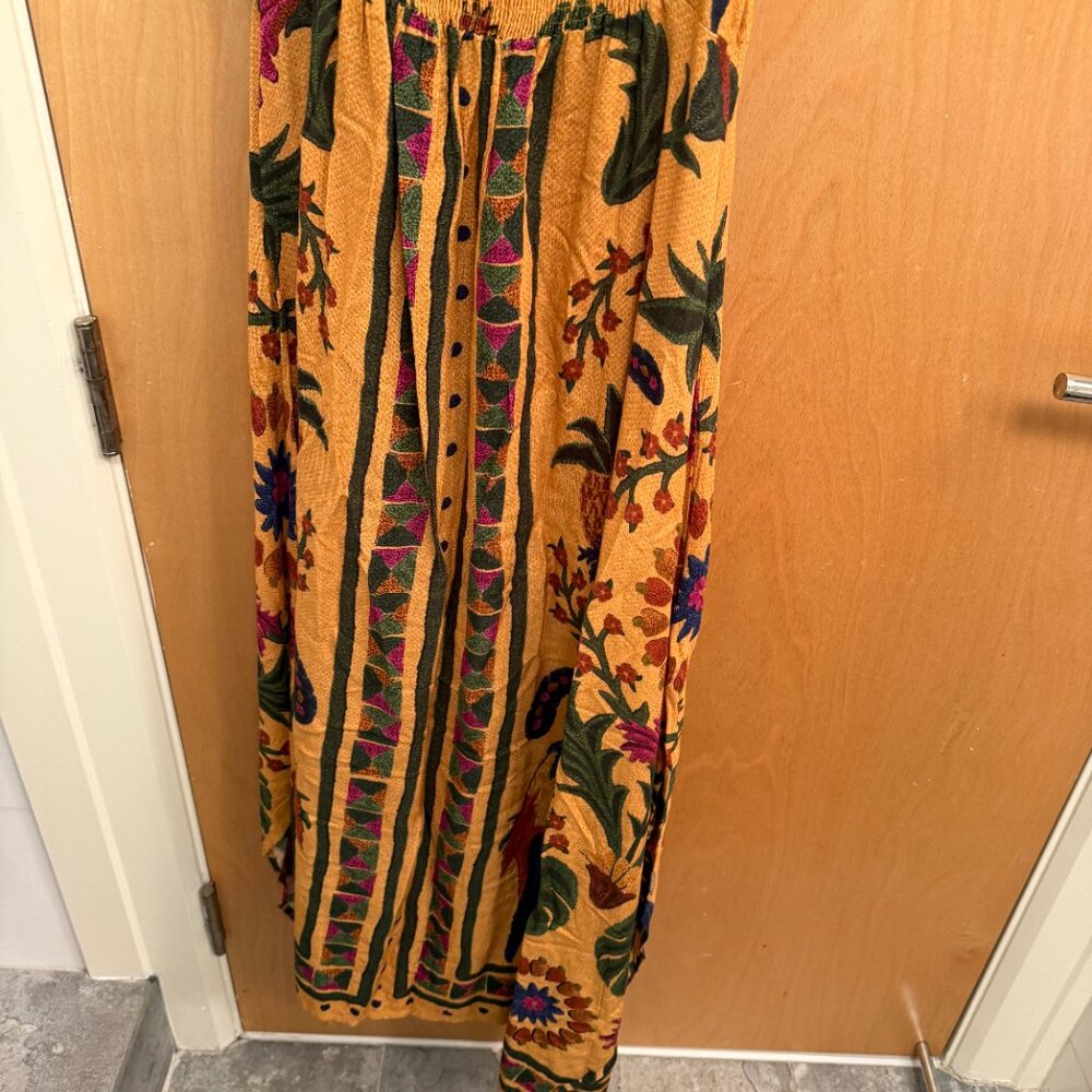 FARM Rio Mustard Yellow Tropical Floral Slip Dress with Pink & Green Accents - Picture 8 of 8
